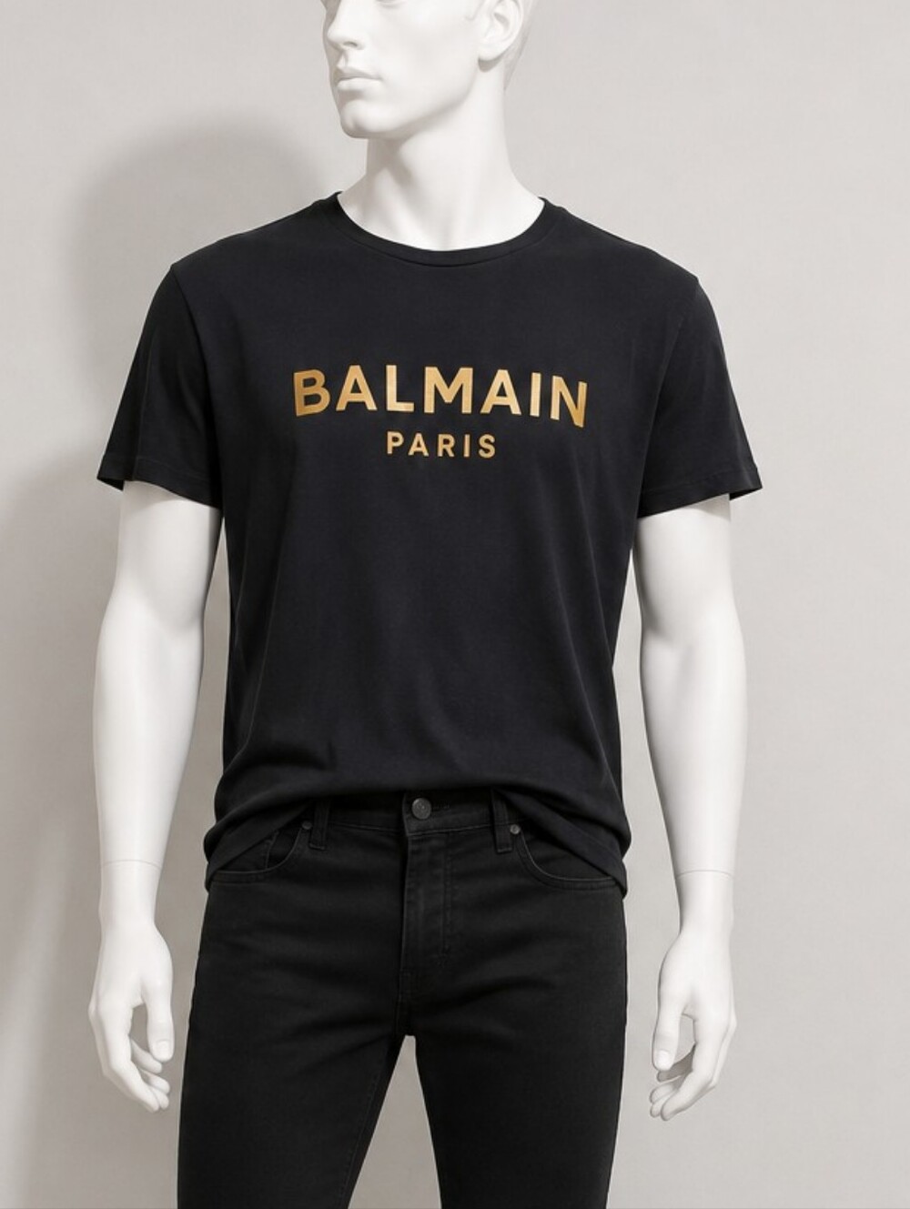 Balmain Paris Men Black Gold Metallic Foil Logo T-Shirt + SSENSE Bag Sz XXXL
